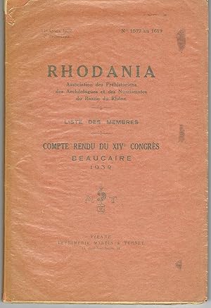 Rhodania. Association des Préhistoriens, des archéologues et des numismates du Bassin du Rhône. C...