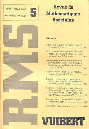 Bild des Verkufers fr Revue de mathmatiques spciales, RMS, 103e anne (1992-1993), N 5, janvier 1993 zum Verkauf von Sylvain Par