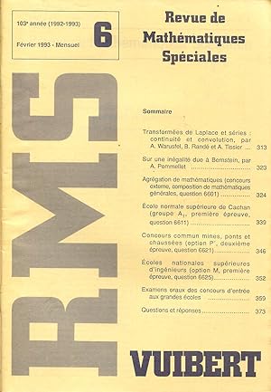 Bild des Verkufers fr Revue de mathmatiques spciales, RMS, 103e anne (1992-1993), N 6, fvrier 1993 zum Verkauf von Sylvain Par