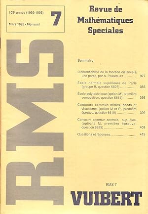 Bild des Verkufers fr Revue de mathmatiques spciales, RMS, 103e anne (1992-1993), N 7, mars 1993 zum Verkauf von Sylvain Par