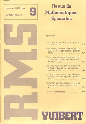 Bild des Verkufers fr Revue de mathmatiques spciales, RMS, 103e anne (1992-1993), N 9, mai 1993 zum Verkauf von Sylvain Par