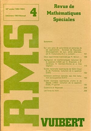 Bild des Verkufers fr Revue de mathmatiques spciales, RMS, 94e anne (1983-1984), N 4, dcembre 1983 zum Verkauf von Sylvain Par