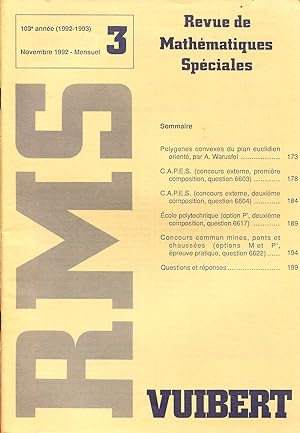 Bild des Verkufers fr Revue de mathmatiques spciales, RMS, 103e anne (1992-1993), N 3, novembre 1992 zum Verkauf von Sylvain Par