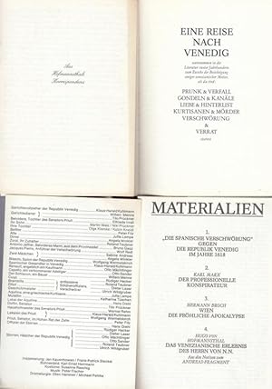 Seller image for Eine Reise nach Venedig unternommem in der Literatur zweier Jahrhunderte zum Zwecke der Besichtigung einiger venezianischer Motive, als da sind: Prunk & Verfall - Gondoln & Kanle - Liebe & Hinterlist - Kurtisanen & Mrder - Verschwrung & Verrat etcetera. Spielzeit 1971 / 1972. - Inszenierung: Jan Kauenhowen / F. - P. Steckel. - Kostme: Susanne Raschig. - Bhnenbild: Karl Ernst Herrmann. - Dramaturgie: Ellen Hammer / Michael Pehlke. - Musik: Peter Fischer. - Darsteller: Klaus-Harald Kuhlmann, Willem Menne, Tilo Prckner, Elfriede Irrall, Martin Walz / Niki Prckner, Jutta Lampe, Bruno Ganz, Otto Sander, Peter Fitz u. v. a. for sale by Antiquariat Carl Wegner