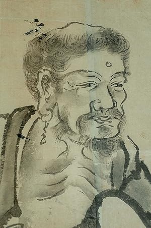 Large Japanese ink drawing of a traveling monk