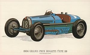 1934 Grand Prix Bugatti Type Car Race Postcard