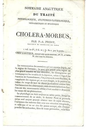 Imagen del vendedor de Sommaire analytique du traite physiologique, anatomico-pathologique, therapeutique, et hygienique du cholera-morbus a la venta por Prior Books Ltd