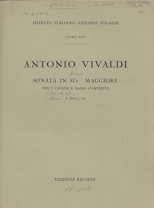 Image du vendeur pour Sonata in SIb Maggiore per 2 Violini e Basso Continuo Tomo 434 Istituto Italiano Antonio Vivaldi mis en vente par Versandantiquariat Nussbaum