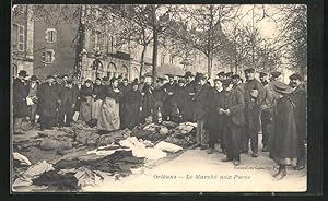Ansichtskarte Orléans, Le Marché aux Puces, Kleidungshändler auf dem Markt