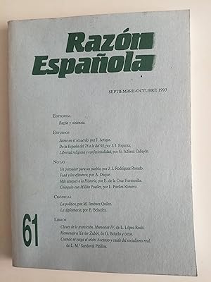 Razón Española [revista bimestral de pensamiento]. 61, septiembre-octubre 1993