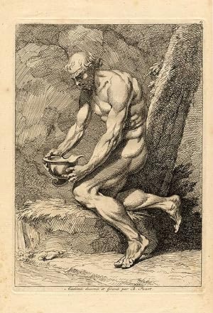 Antique Print-NAKED MAN STUDY-HELMET-Picart-1734