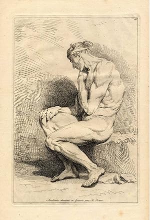 Antique Print-NAKED MAN STUDY-Pl.66-Picart-1734