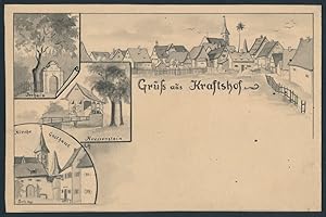 Handzeichnung / Ansichtskarten-Entwurf Kraftshof / Nürnberg, Gasthaus, Kirche, Kressenstein Irrha...