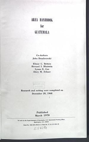 Imagen del vendedor de Area Handbook for Guatemala a la venta por books4less (Versandantiquariat Petra Gros GmbH & Co. KG)