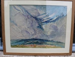 Grande aquarelle originale représentant un ciel d'orage.