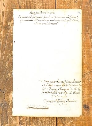 Imagen del vendedor de Autograph, Stammbucheintrag aus dem Freundschaftsalbum eines Johann Georg Hagen. a la venta por Antiquariat Thomas Rezek