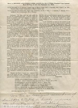 1912 Petition from the Houston Anti-Tuberculosis League, Dr. Elva A. Wright, President, for the R...