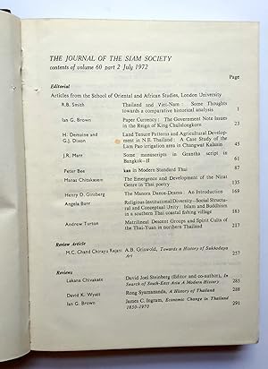 Imagen del vendedor de The Journal of the Siam Society (JSS) - Volume 60, part 2, July 1972 - Some manuscripts in Grantha script in Bangkok; kan in modern standard Thai; The Manora Dance-Drama etc. a la venta por Verlag IL Kunst, Literatur & Antiquariat