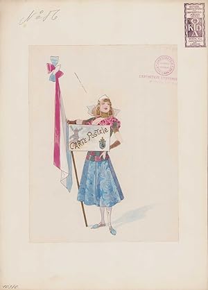 Handzeichnung / Ansichtskarten-Entwurf Wien Theater-Kostüm, Dekorations-Atelier, Dame aus Holland...