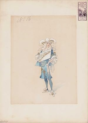 Handzeichnung / Ansichtskarten-Entwurf Wien Theater-Kostüm, Dekorations-Atelier, Dame aus Versail...