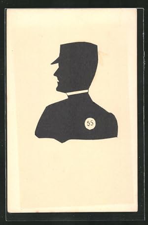 Ansichtskarte Scherenschnittprofil, Soldat mit Mütze