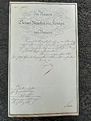 Handgeschriebener Brief im Namen seiner Majestät des Königs von Bayern an den Förster Ignaz von O...