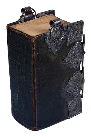 Seller image for Biblia, dat is de gantsche Heylige Schrifture, vervattende alle de canonycke boecken des ouden ende des nieuwen testaments. .Amsterdam, J. Brandt and son, Haarlem, Johannes Ensched and sons, 1884.With: (2) [BIBLE - NEW TESTAMENT - DUTCH]. Het Nieuwe Testament, ofte alle boecken des nieuwen verbonts onses heeren Jesu Christi. .Amsterdam, J. Brandt and son, Haarlem, Johannes Ensched and sons, 1870.(3) [PSALMBOOK - DUTCH]. Het boek der psalmen, nevens de gezangen bij de Hervormde Kerk van Nederland in gebruik. . Amsterdam, J. Brandt and son, Haarlem, Johannes Ensched and sons), 1870. With the sheet music for the psalms. With letterpress-printed music notes for the psalms. 3 works in 1 volume. 8vo. 20th-century so-called sharkskin with several elaborate silver-plated fittings, (large cornerpieces on both sides, two cord rings on the head intended to secure a carrying cord or chain, two large clasps: one inscribed "J.R.M." and the other dated "1932", catch-plates), gilt and gauffered edg for sale by ASHER Rare Books