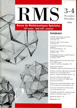 Imagen del vendedor de Revue de mathmatiques spciales, RMS, 107e anne (1996-1997), N 3-4, novembre/dcembre 1996 a la venta por Sylvain Par