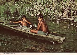 Children In Brazil Canoe Boat 1980s Oxfam Postcard