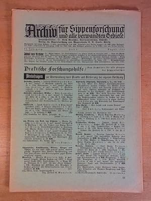 Imagen del vendedor de Archiv fr Sippenforschung und alle verwandten Gebiete. 21. Jahrgang, Heft 8, August 1944 a la venta por Antiquariat Weber