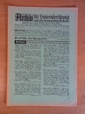 Imagen del vendedor de Archiv fr Sippenforschung und alle verwandten Gebiete. 21. Jahrgang, Heft 7, Juli 1944 a la venta por Antiquariat Weber