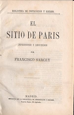 Imagen del vendedor de EL SITIO DE PARS. IMPRESIONES Y RECUERDOS a la venta por LIBRERIA ANTICUARIO BELLVER MADRID