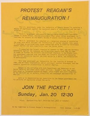 Protest Reagan's reinauguration! [handbill in English and Arabic]