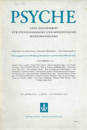 Imagen del vendedor de XV. Jahrgang; 6. Heft. Psyche. September 1961. a la venta por Fundus-Online GbR Borkert Schwarz Zerfa