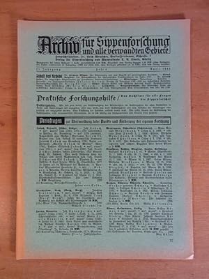 Bild des Verkufers fr Archiv fr Sippenforschung und alle verwandten Gebiete. 21. Jahrgang, Heft 4, April 1944 zum Verkauf von Antiquariat Weber