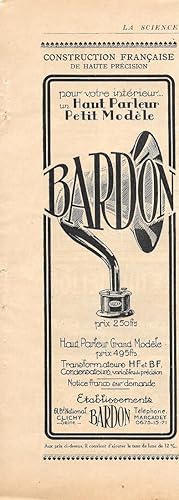 Seller image for Haut Parleur petit modele Bardon, Clichy. Pubblicita 1926 for sale by libreria biblos