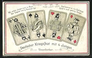 Ansichtskarte Deutscher Kriegsskat mit 4 Jungen, Infanterie, Artillerie, Kavallerie und Marine
