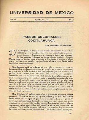 Imagen del vendedor de UNIVERSIDAD DE MXICO. Revista Mensual. Tomo I. Enero de 1931. N 3 a la venta por Librera Torren de Rueda