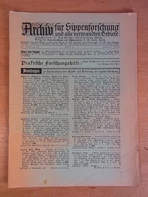 Imagen del vendedor de Archiv fr Sippenforschung und alle verwandten Gebiete. 21. Jahrgang, Heft 1, Januar 1944 a la venta por Antiquariat Weber