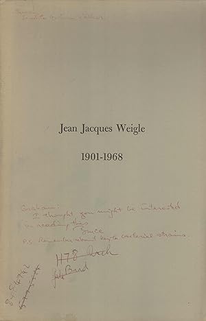 Bild des Verkufers fr Jean Jacques Weigle, 1901-1968 zum Verkauf von Masalai Press