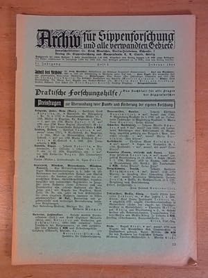Seller image for Archiv fr Sippenforschung und alle verwandten Gebiete. 21. Jahrgang, Heft 2, Februar 1944 for sale by Antiquariat Weber