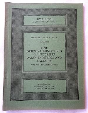 Seller image for Fine Oriental Miniatures, Manuscripts, Qajar Paintings and Lacquer, Part Two, Indian Miniatures, 4th May 1977, Sotheby's Islamic Week Auction Catalogue NAGARI +List of Buyer's Names and Prices Realised., Comprising Kalighat Paintings, Mughal Miniatures & for sale by Tony Hutchinson