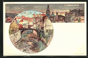 Artista-Cartolina Manuel Wielandt: San Remo, Ortspartie mit Brücke