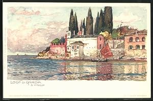 Artista-Cartolina Manuel Wielandt: Lago di Garda, S. Vigilio