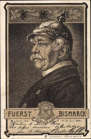 Wappen Litho Otto von Bismarck, Portrait, In Trinitate robur