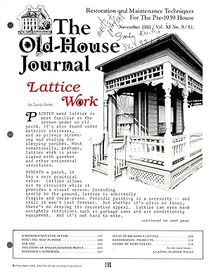 Seller image for The Old-House Journal Vol. XI No. 9 November 1983 for sale by Book Booth