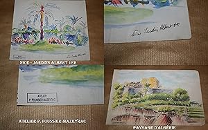 Deux aquarelles originales de P. Foussier-Mazeyrac. 1. Nice - Jardin Albert 1er. 2. Paysage d'Alg...