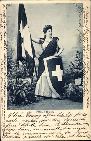 Ansichtskarte / Postkarte Helvetia, Schweizer Fahne, Frau, Allegorie