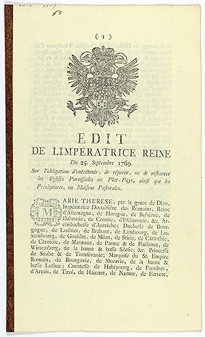 EDIT DE LIMPÉRATRICE [sic] REINE Du 25. Septembre 1769. Sur l'obligation d'entrétenir, de réparer...