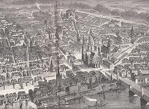 Ansicht von Köln aus der Vogelschau im Jahr 1880. Sehr schöne großformatige Ansicht. Im Vordergru...